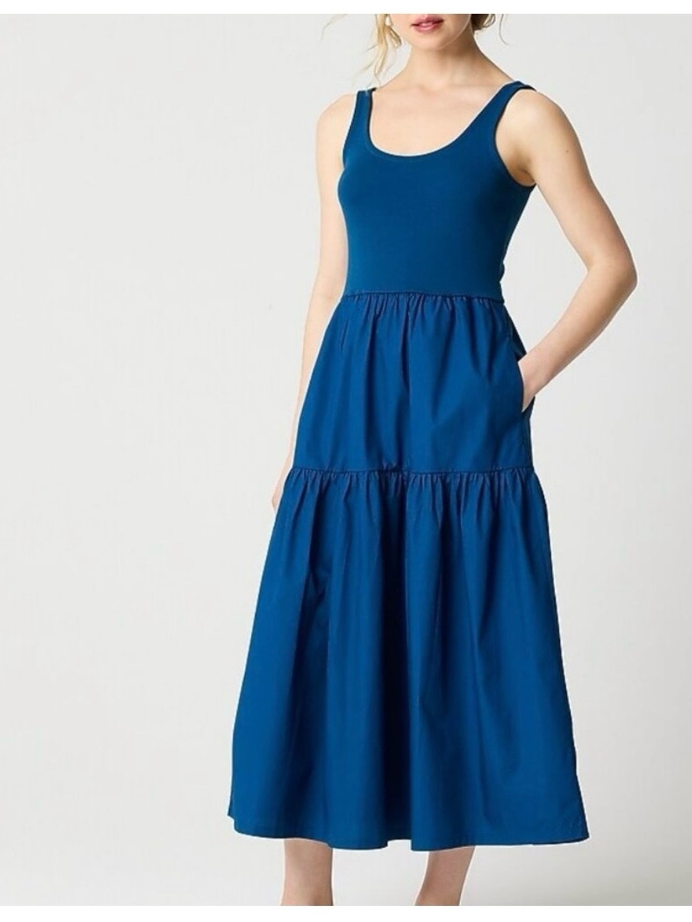 J. Crew Factory Blue Tiered Mixy Midi Dress M